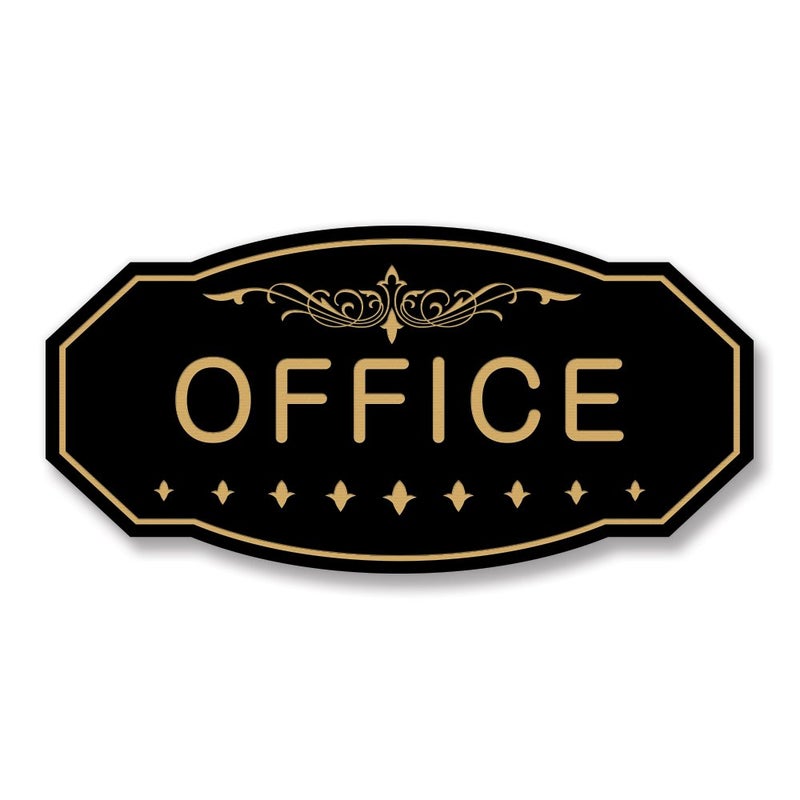 Office Victorian Door/Wall Sign (Black/Gold) - Large 5" x 10"